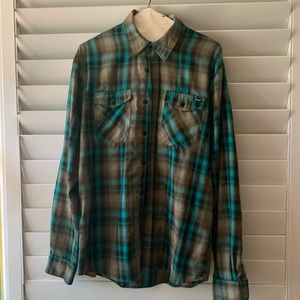Volcom button down long sleeve plaid shirt